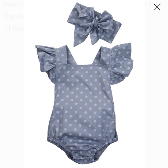Other - Baby Polka Dot Romper Sunsuit and Headband